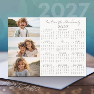 2027 Calendar - 3 Photos - Basic Grey White Holiday Postcard