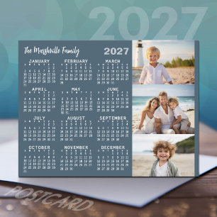2027 Calendar 3 Photos Basic Minimal Holiday Postcard