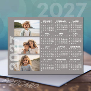 2027 Calendar 3 Photos Basic Taupe Minimal Magnet Postcard