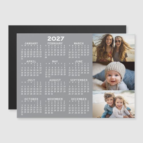 2027 Calendar 3 Photos Minimal Gray White Magnet