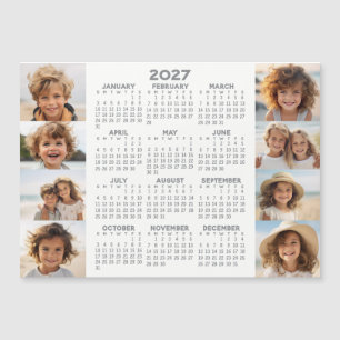 2027 Calendar - 8 Photos - Basic Grey White Magnet
