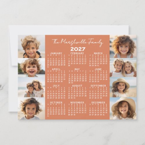 2027 Calendar - 8 Photos Terra Cotta White Holiday Card