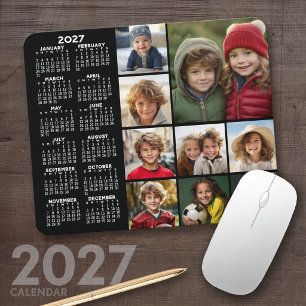 2027 Calendar - 9 photo collage - black Mouse Pad