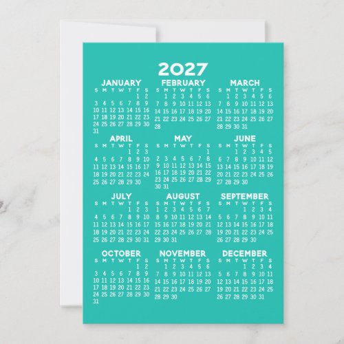 2027 Calendar - Basic Aqua Minimal Holiday Card