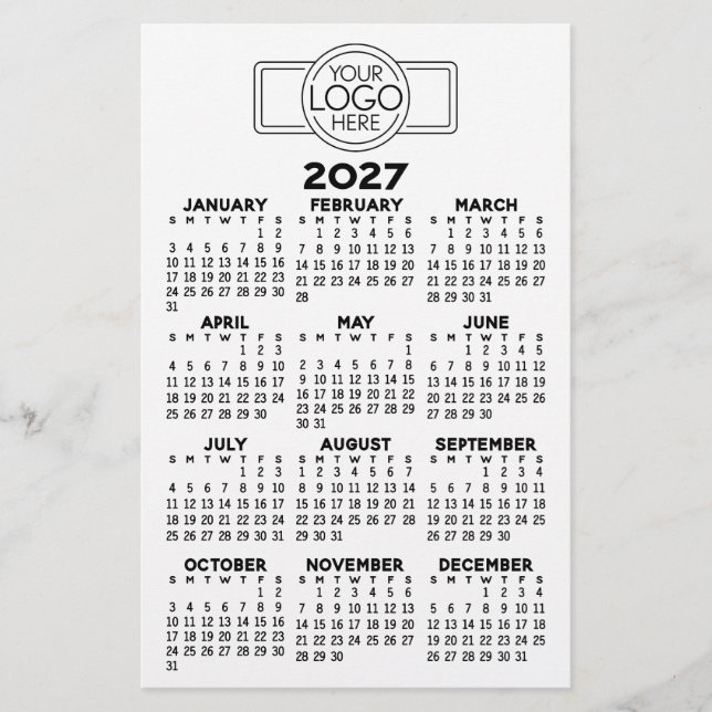 2027 Calendar - Basic Black Minimal Logo Stationery (Front)
