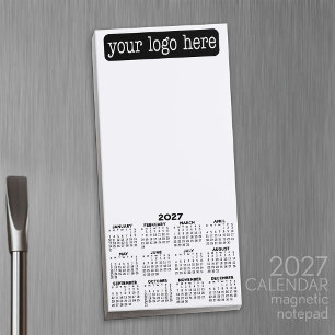 2027 Calendar - Basic Black White Minimal Magnetic Notepad