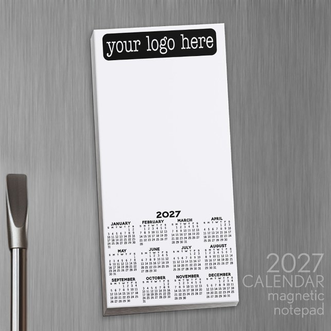 2027 Calendar - Basic Black White Minimal Magnetic Notepad (2027 Calendar Notepad)