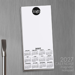 2027 Calendar - Basic Black White Minimal Magnetic Notepad