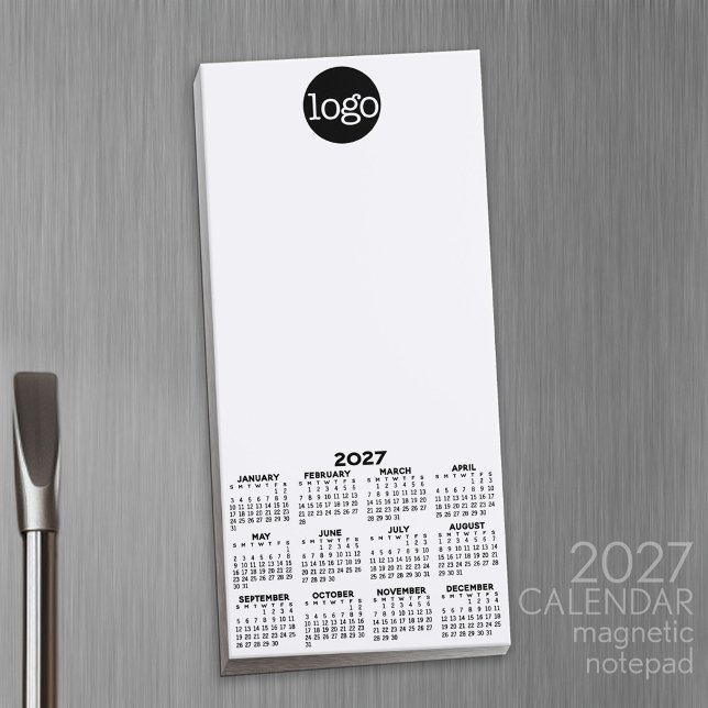 2027 Calendar - Basic Black White Minimal Magnetic Notepad (2027 Calendar Notepad)