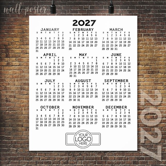 2027 Calendar - Basic Black White Minimal Poster (2027 Calendar Poster)