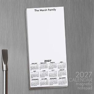 2027 Calendar - Basic Black White Minimalist Magnetic Notepad
