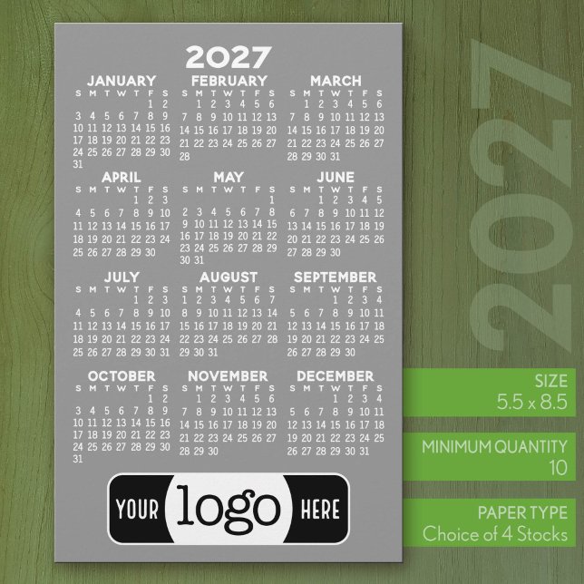 2027 Calendar - Basic Gray Minimal Logo Stationery (2027 Calendar Stationery Sheets - 5.5 x 8.5 with logo)
