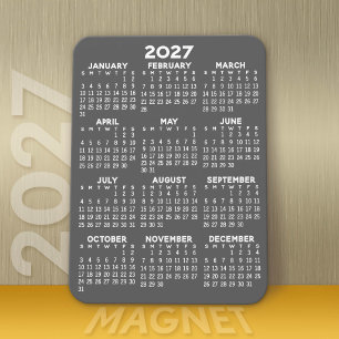 2027 Calendar - Basic Grey Mini Calendar Magnet