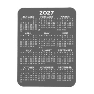 2027 Calendar - Basic Grey Mini Calendar Magnet