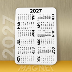 2027 Calendar - Basic Minimal Black and White Magnet