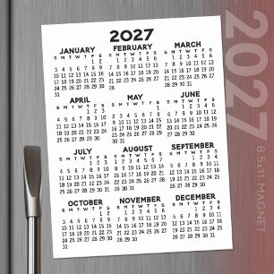 2027 Calendar Basic Minimal Black White Magnetic Dry Erase Sheet