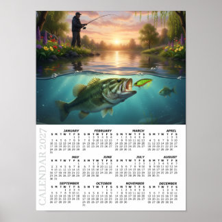 2027 Calendar, Bass Fishing, Spring River / Fish Poster