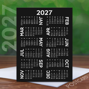 2027 Calendar - black and white offset names Postcard