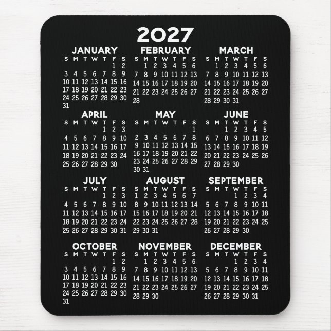 2027 Calendar - black background - Vertical  Mouse Pad (Front)