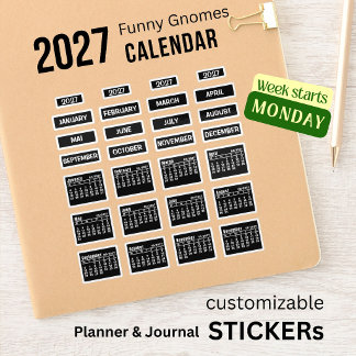 2027 Calendar black Stickers Monday Week