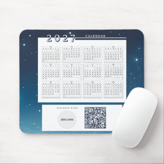 2027 Calendar Blue Galaxy Business Logo QR Code Mouse Pad