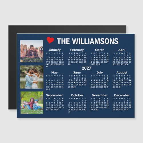 2027 Calendar Blue White Photo Collage Magnet