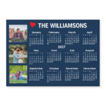 2027 Calendar Blue White Photo Collage Magnet