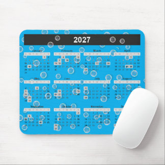 2027 Calendar Bubbles On Aqua Mouse Pad