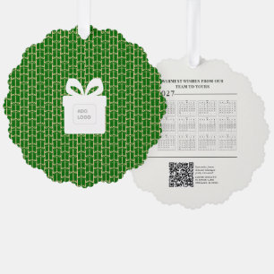 2027 Calendar Business Logo Company QR Code Green Ornament Card