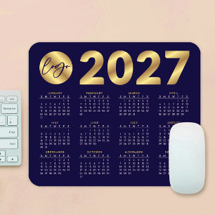 2027 Calendar Business Logo Navy & Gold Corporate Mouse Pad