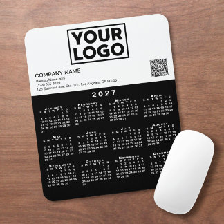 2027 Calendar Business Logo QR Code Black White Mouse Pad