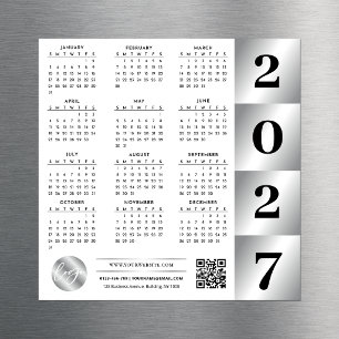 2027 Calendar Business Logo QR Code Chrome Silver