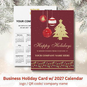 2027 Calendar Business Logo QR Festive  Holiday Card