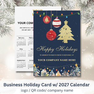 2027 Calendar Business Logo QR Festive  Holiday Card