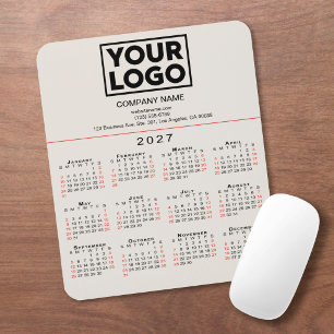 2027 Calendar Business Logo Text Beige Mouse Pad