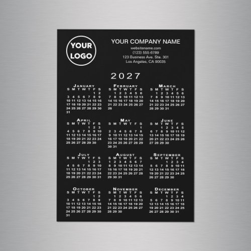 2027 Calendar Business Logo Text Black Magnet Card