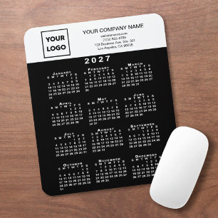 2027 Calendar Business Logo Text Black White Mouse Pad