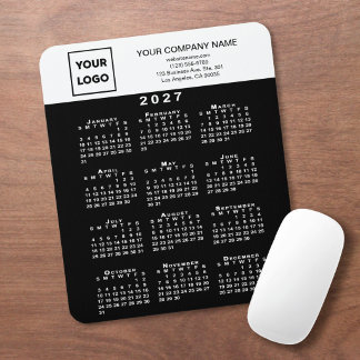 2027 Calendar Business Logo Text Black White Mouse Pad