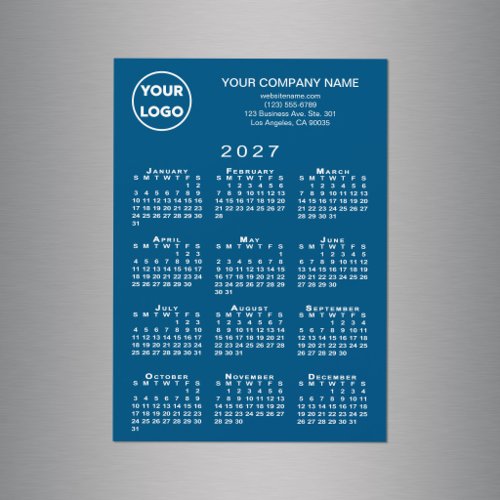 2027 Calendar Business Logo Text Blue Magnet Card