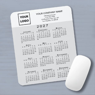 2027 Calendar Business Logo Text Light Grey White Mouse Pad