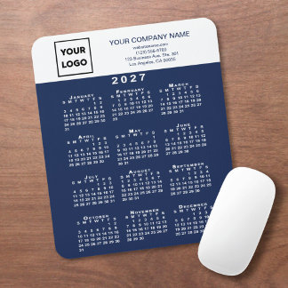 2027 Calendar Business Logo Text Navy Blue White Mouse Pad