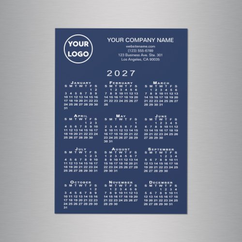 2027 Calendar Business Logo Text Navy Magnet Card
