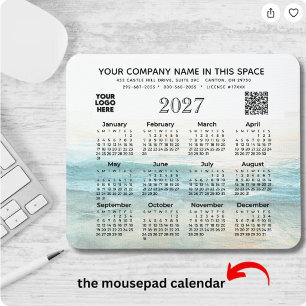 2027 Calendar Business Name Logo QR Code Mouse Pad