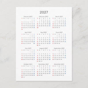2027 Calendar Card: Sunday Start, Black & White Postcard