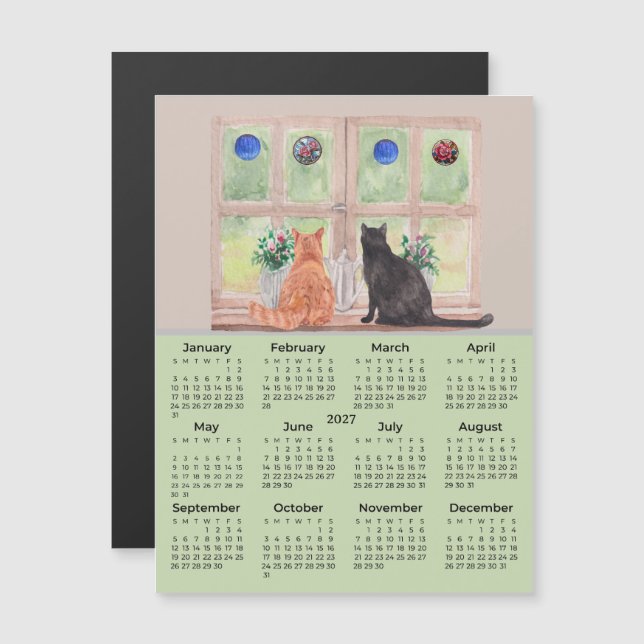 2027 Calendar Cats in the Window Calendar Magnet (Front/Back)