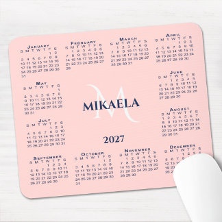 2027 Calendar Chic Monogram Name Coral Pink Mouse Pad