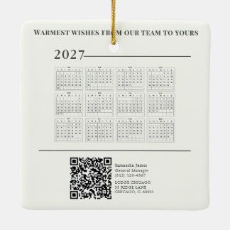 2027 Calendar Christmas Cottage QR Code Business Ceramic Ornament