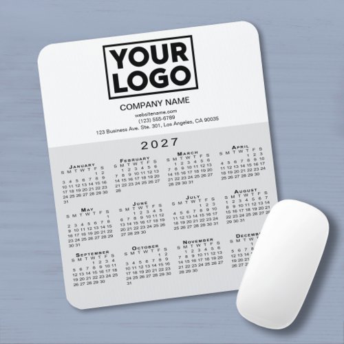 2027 Calendar Company Logo Text Grey White Mouse Pad