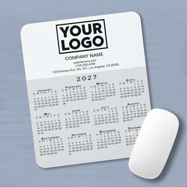 2027 Calendar Company Logo Text Grey White Mouse Pad (2027 Calendar Company Logo Text Grey White Mouse Pad in situ)