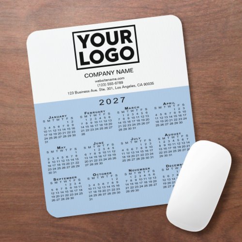 2027 Calendar Company Logo Text Light Blue White Mouse Pad